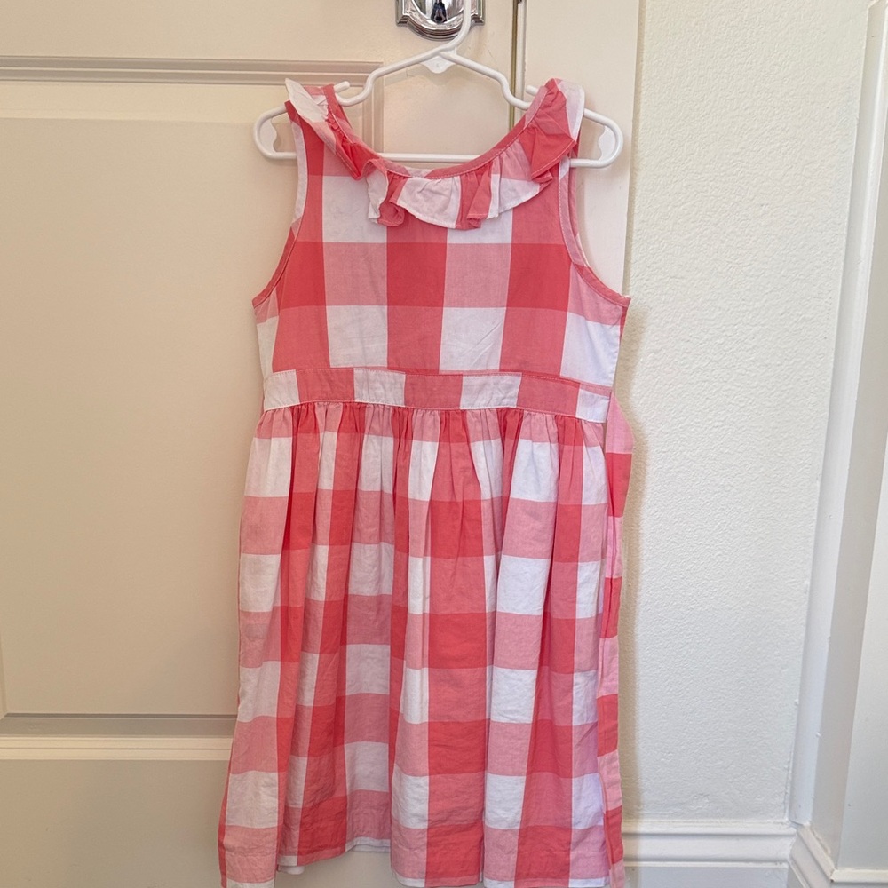 Girls Pink Gingham Ruffle Neck Sleeveless Dress